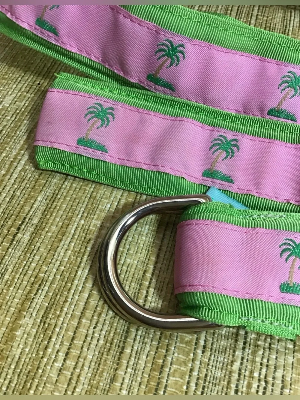 Posted 2d ago Eliza B Fabric Belt Pink and Green with Palm Trees Size Large (43)
